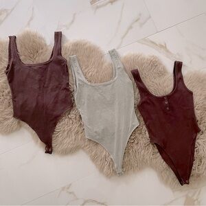 Set of 3 Forever21 high cut thong tank sleeveless bodysuit brown sage M nwot